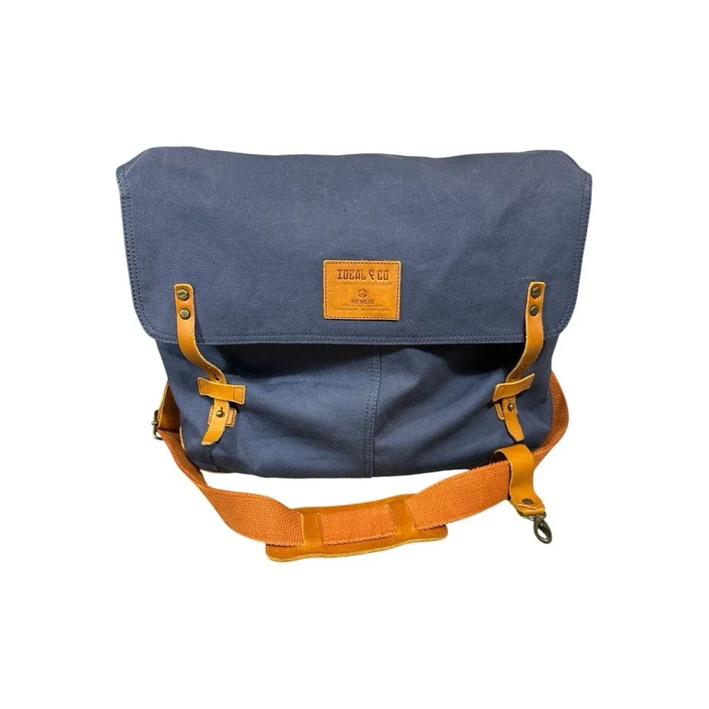 Ideal & Co Heritage Handmade Alcaide Messenger Bag Backpack Navy Canvas Leather